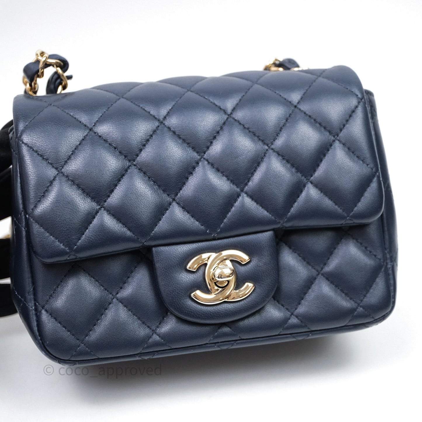 Chanel Quilted Mini Square Navy Lambskin Light Gold Hardware