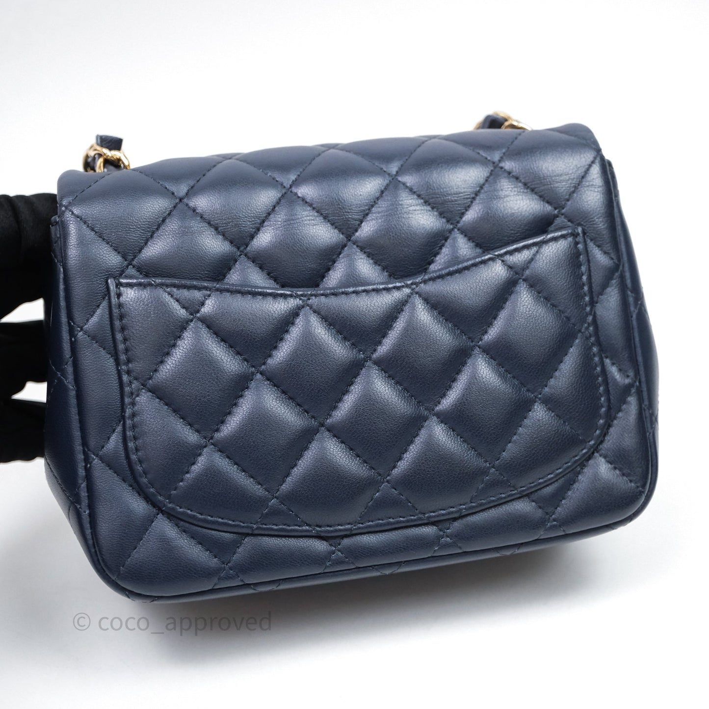Chanel Quilted Mini Square Navy Lambskin Light Gold Hardware