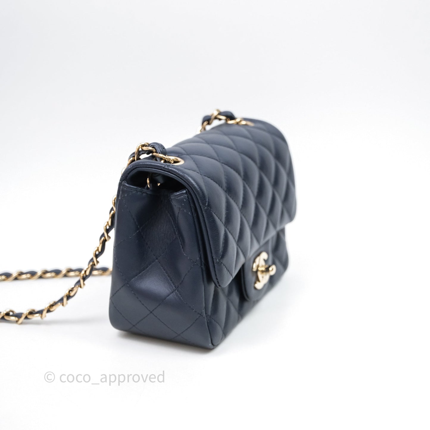 Chanel Quilted Mini Square Navy Lambskin Light Gold Hardware