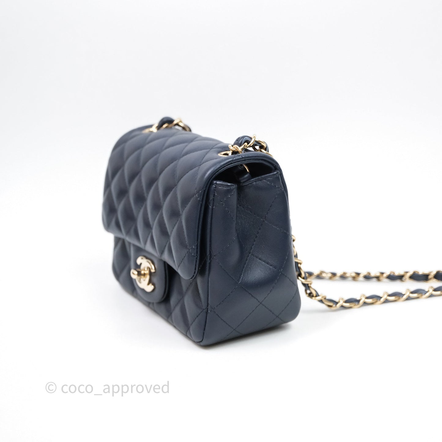 Chanel Quilted Mini Square Navy Lambskin Light Gold Hardware