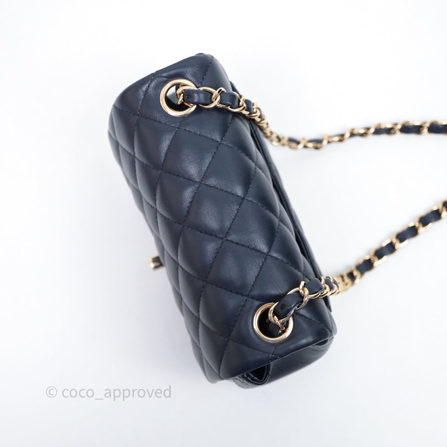 Chanel Quilted Mini Square Navy Lambskin Light Gold Hardware