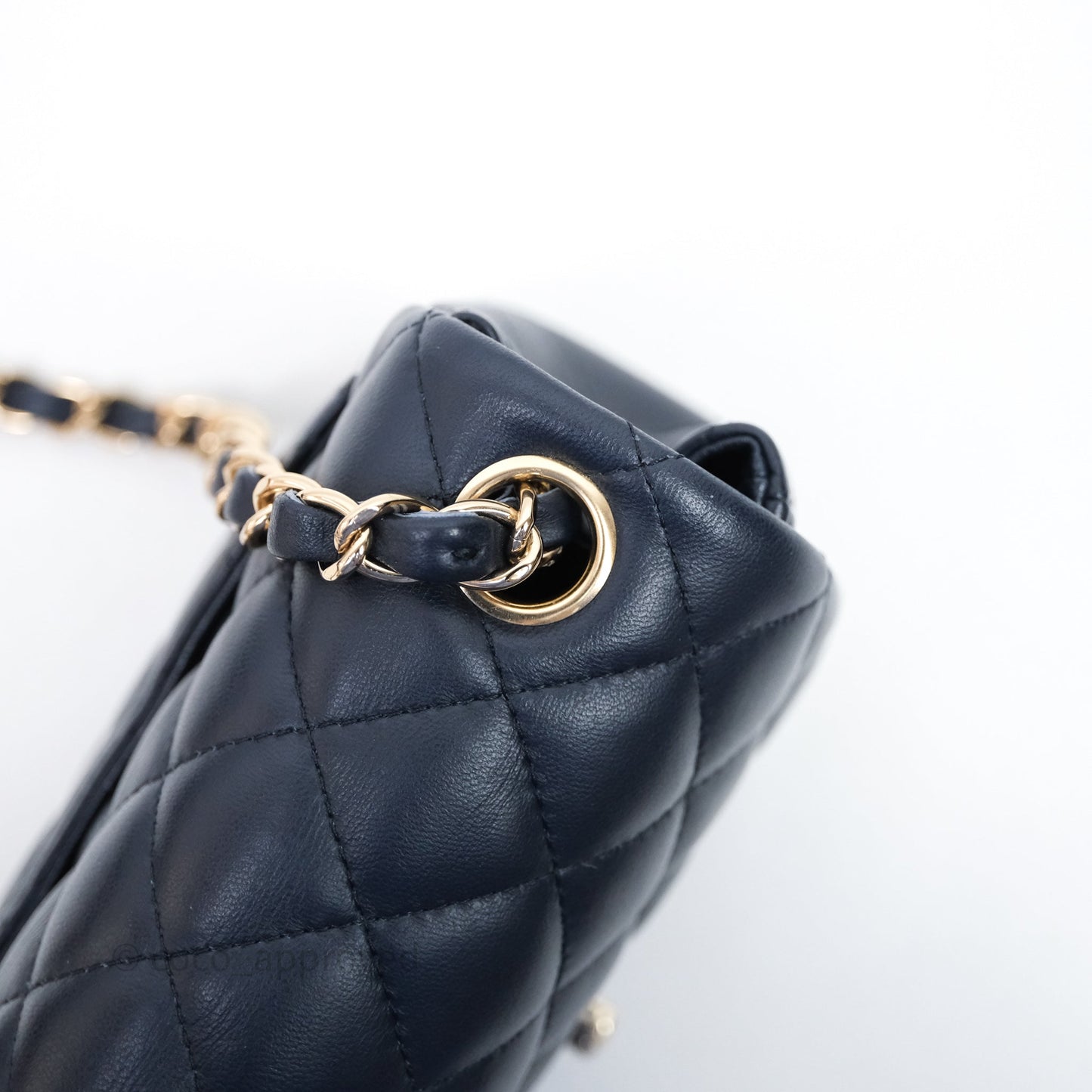 Chanel Quilted Mini Square Navy Lambskin Light Gold Hardware