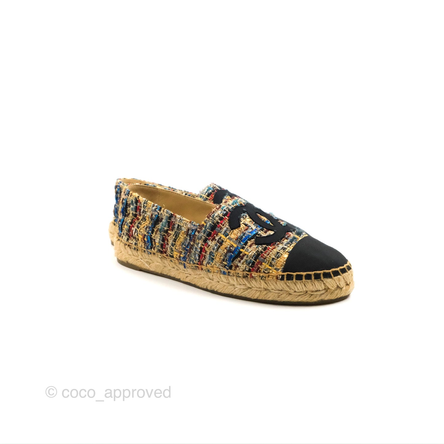 Chanel Espadrille Black Multicolour Tweed Size 38