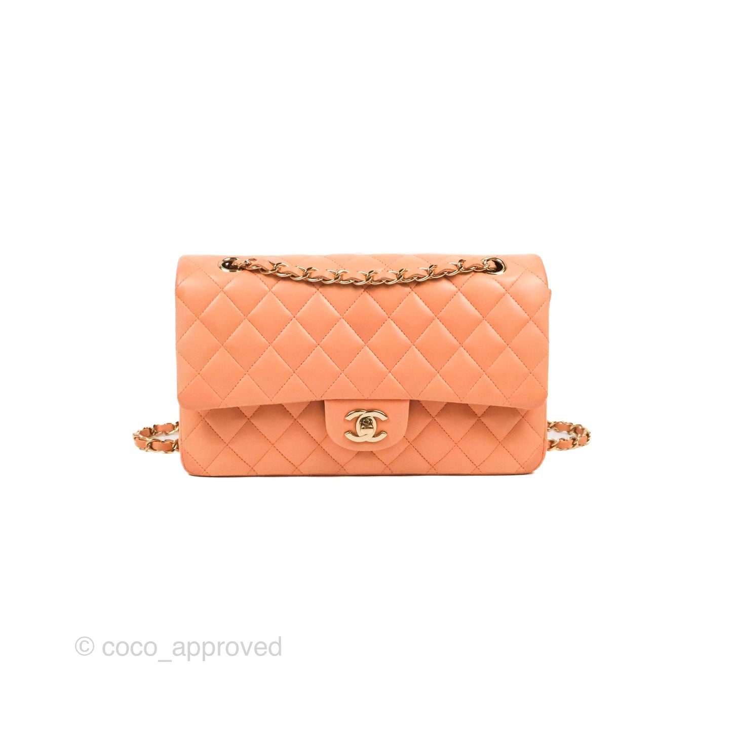 Chanel Classic M/L Medium Flap Quilted Orange Claire Lambskin Gold Hardware