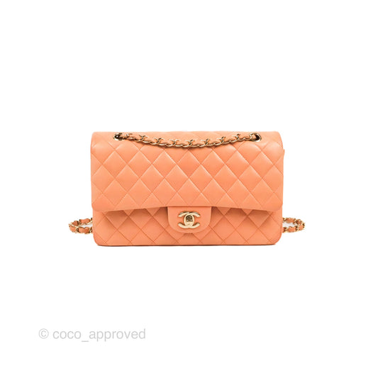 Chanel Classic M/L Medium Flap Quilted Orange Claire Lambskin Gold Hardware