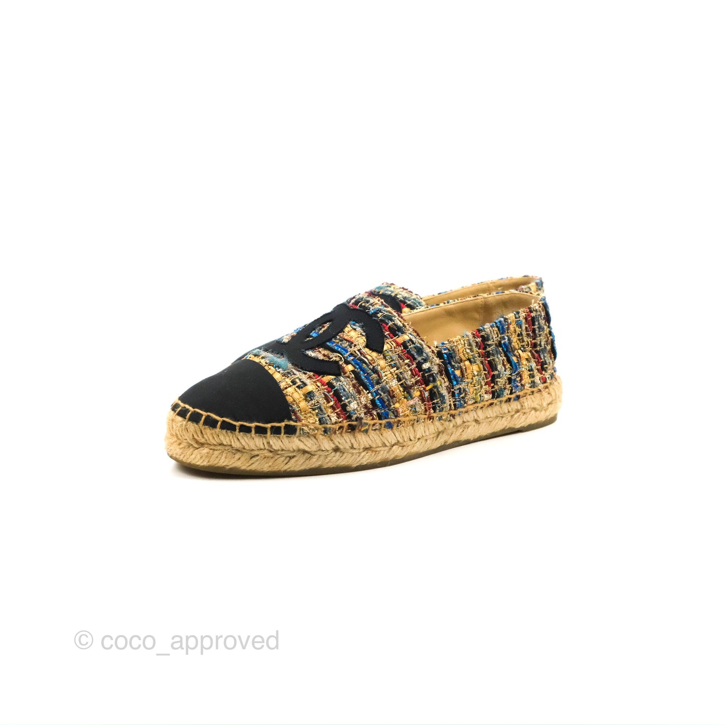 Chanel Espadrille Black Multicolour Tweed Size 38
