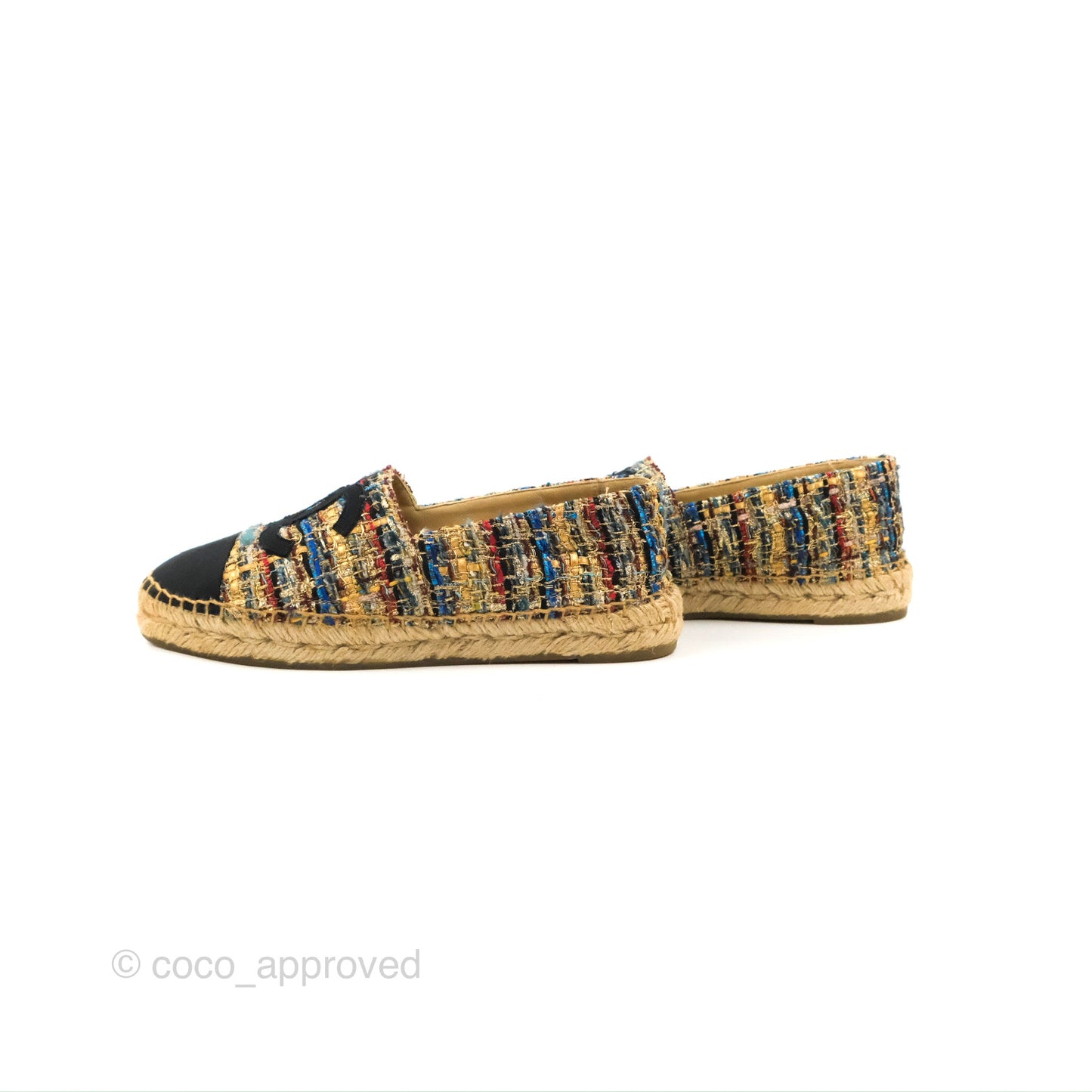Chanel Espadrille Black Multicolour Tweed Size 38