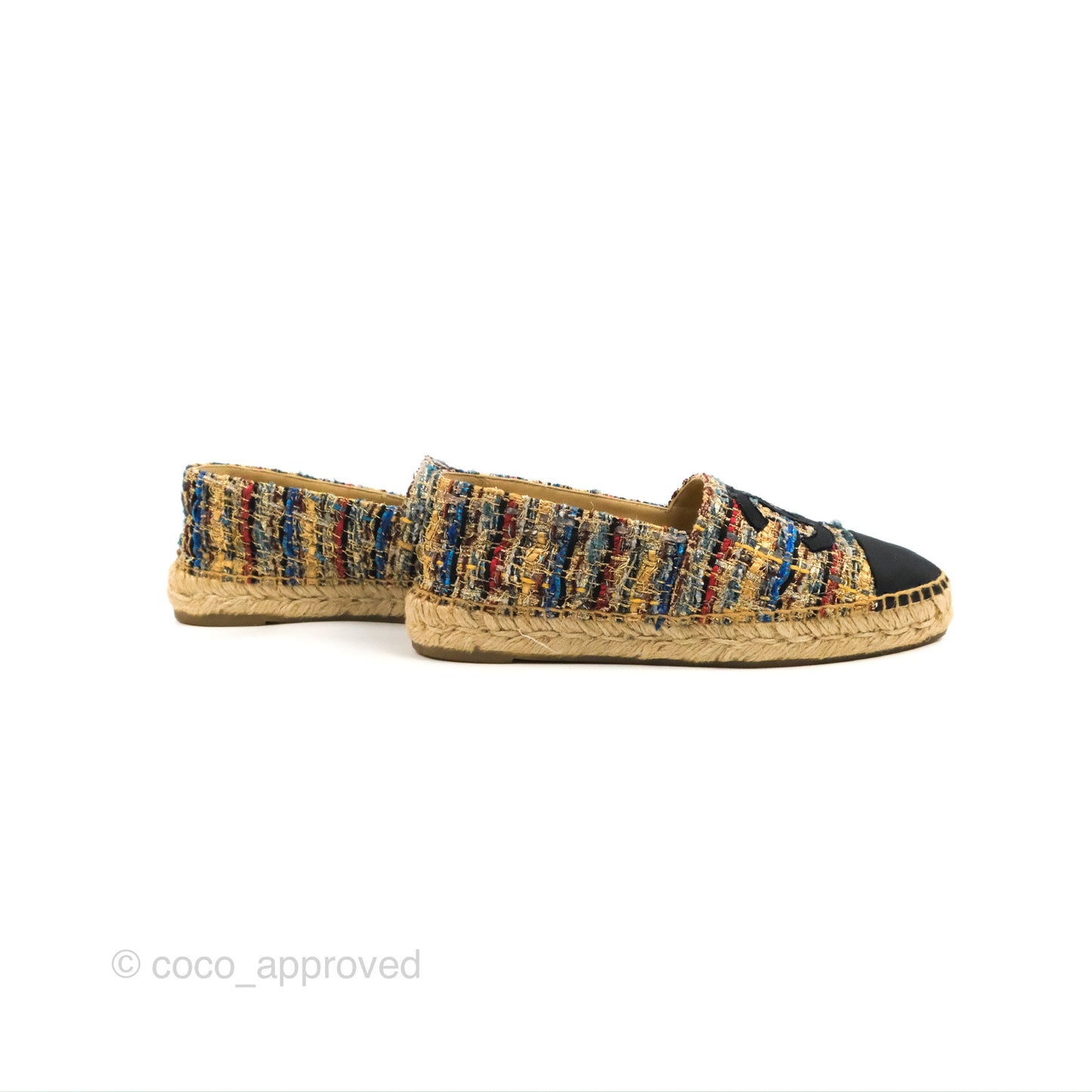 Chanel Espadrille Black Multicolour Tweed Size 38