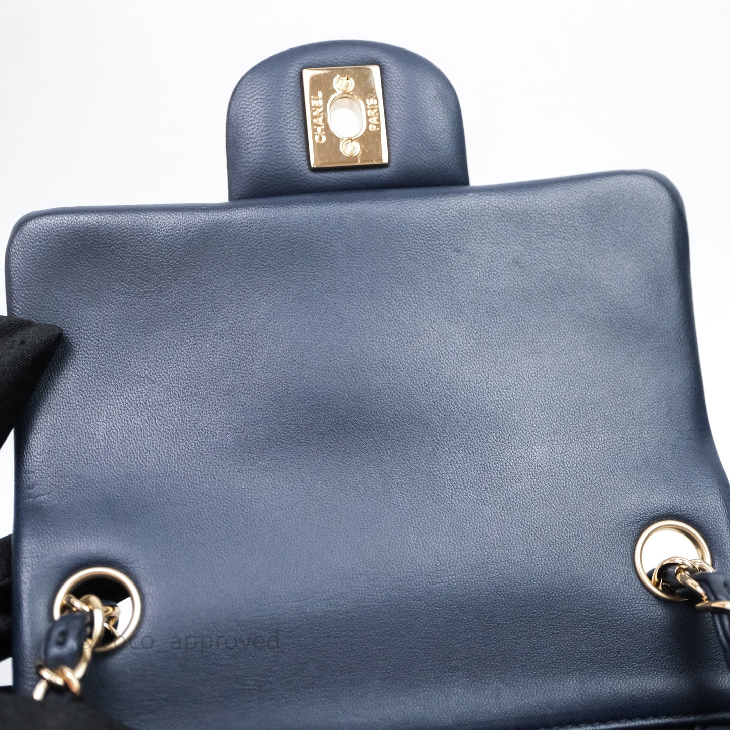 Chanel Quilted Mini Square Navy Lambskin Light Gold Hardware