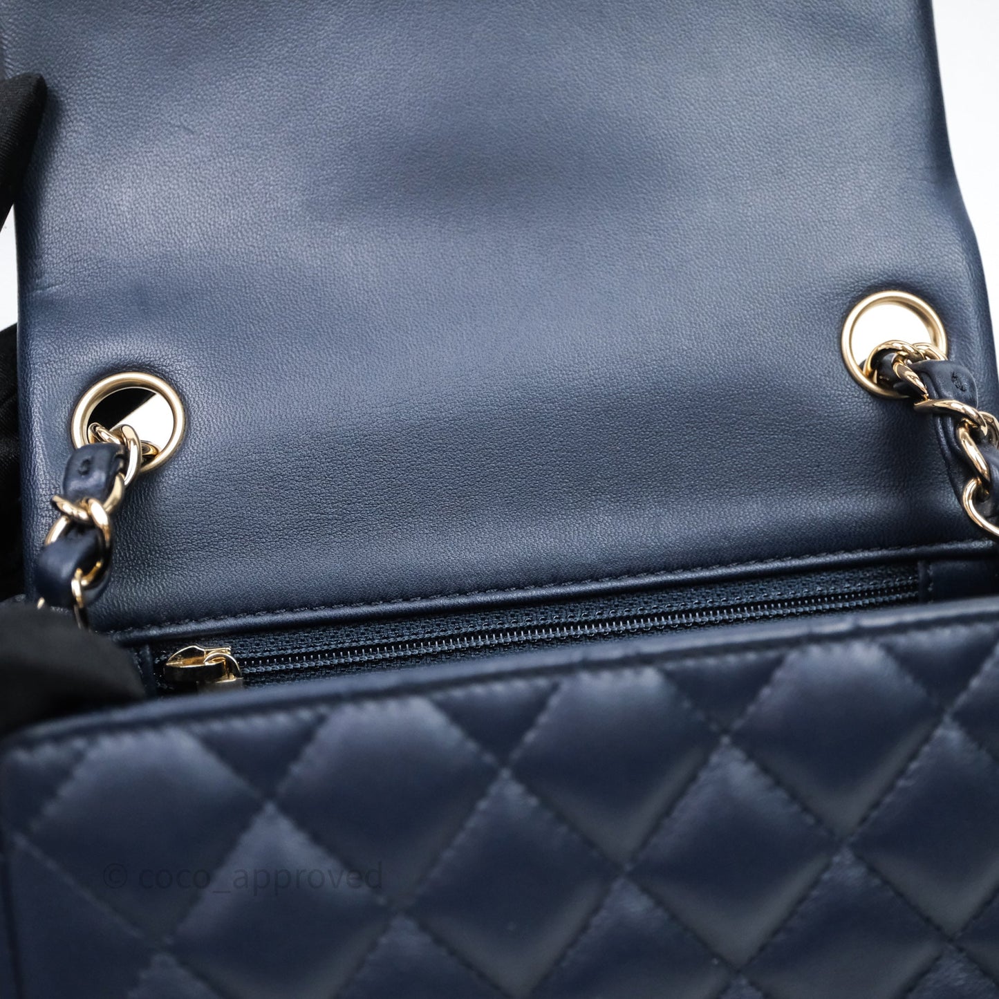 Chanel Quilted Mini Square Navy Lambskin Light Gold Hardware