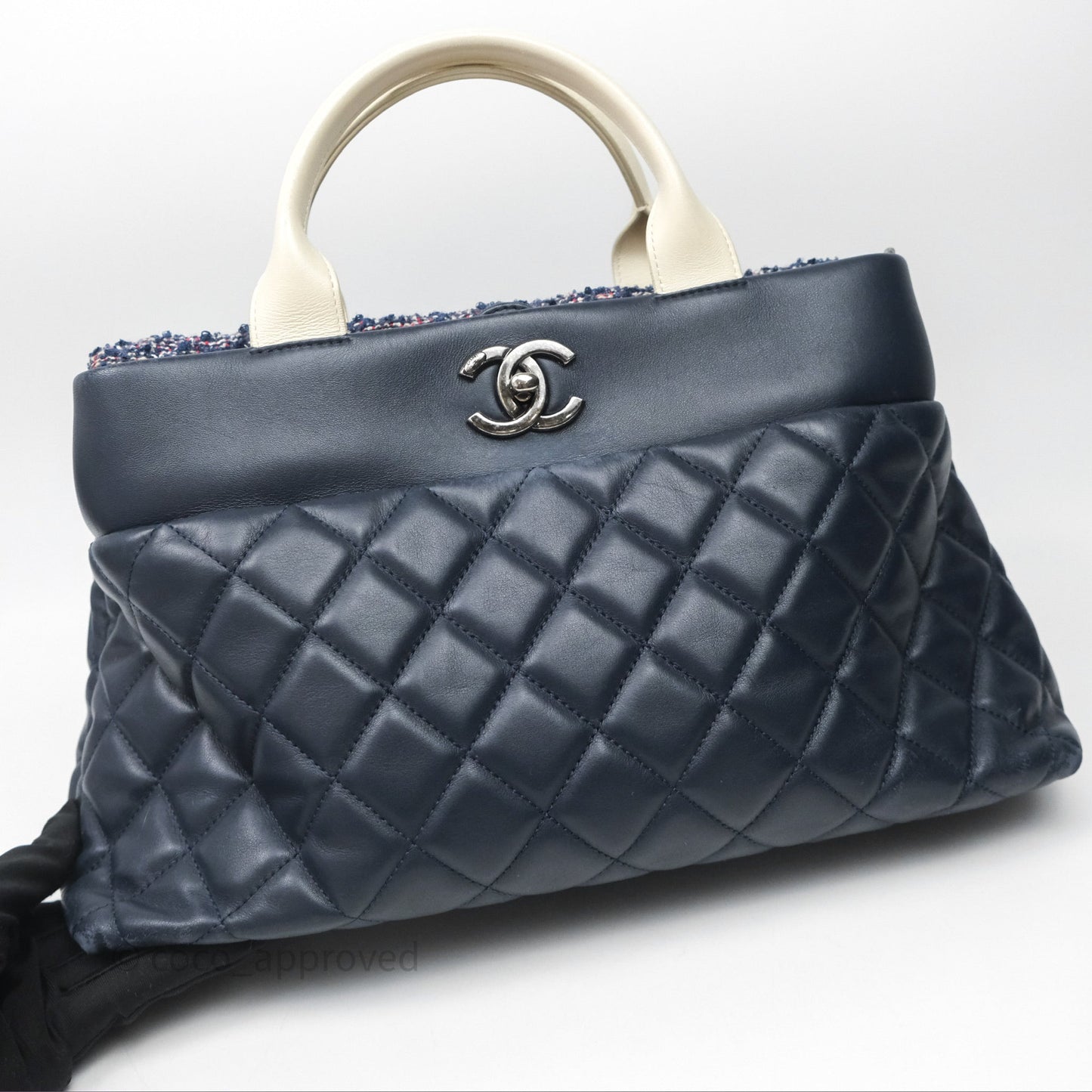 Chanel Quilted Portobello Tote Bag Tweed Lambskin Ruthenium Hardware