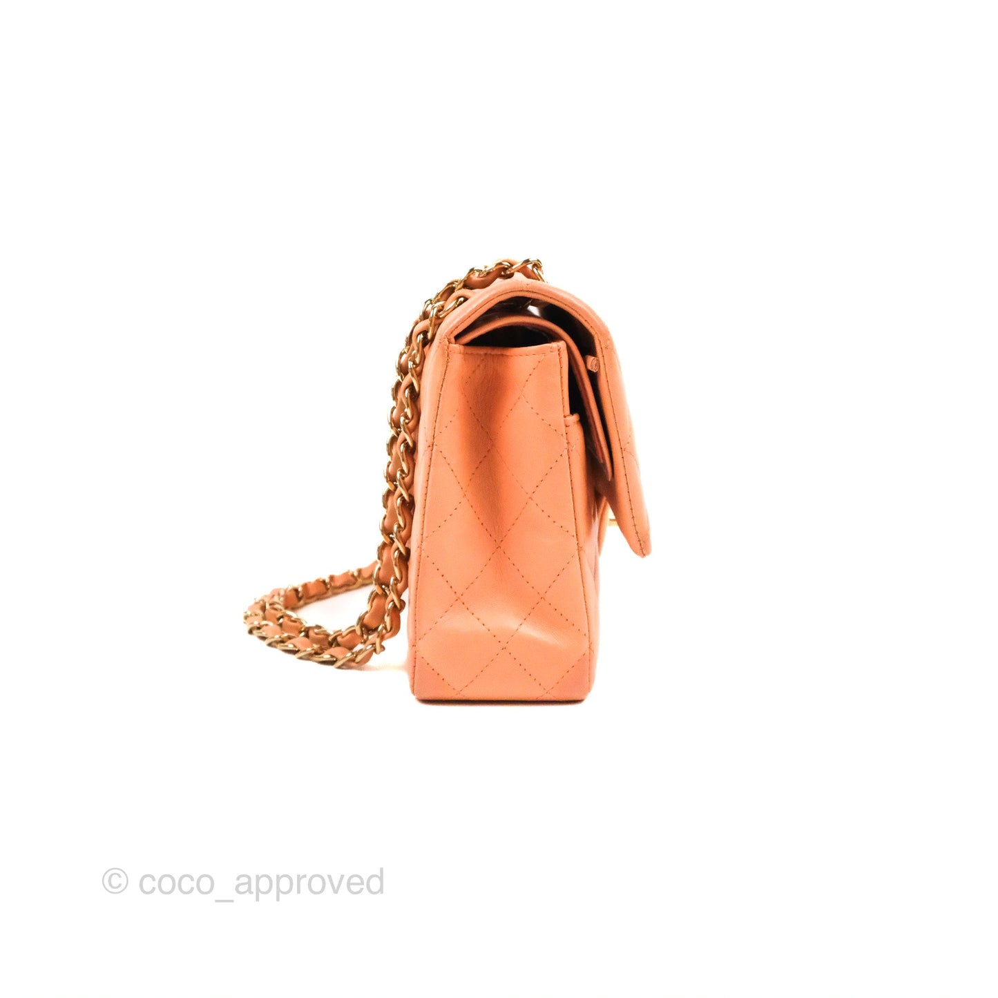 Chanel Classic M/L Medium Flap Quilted Orange Claire Lambskin Gold Hardware