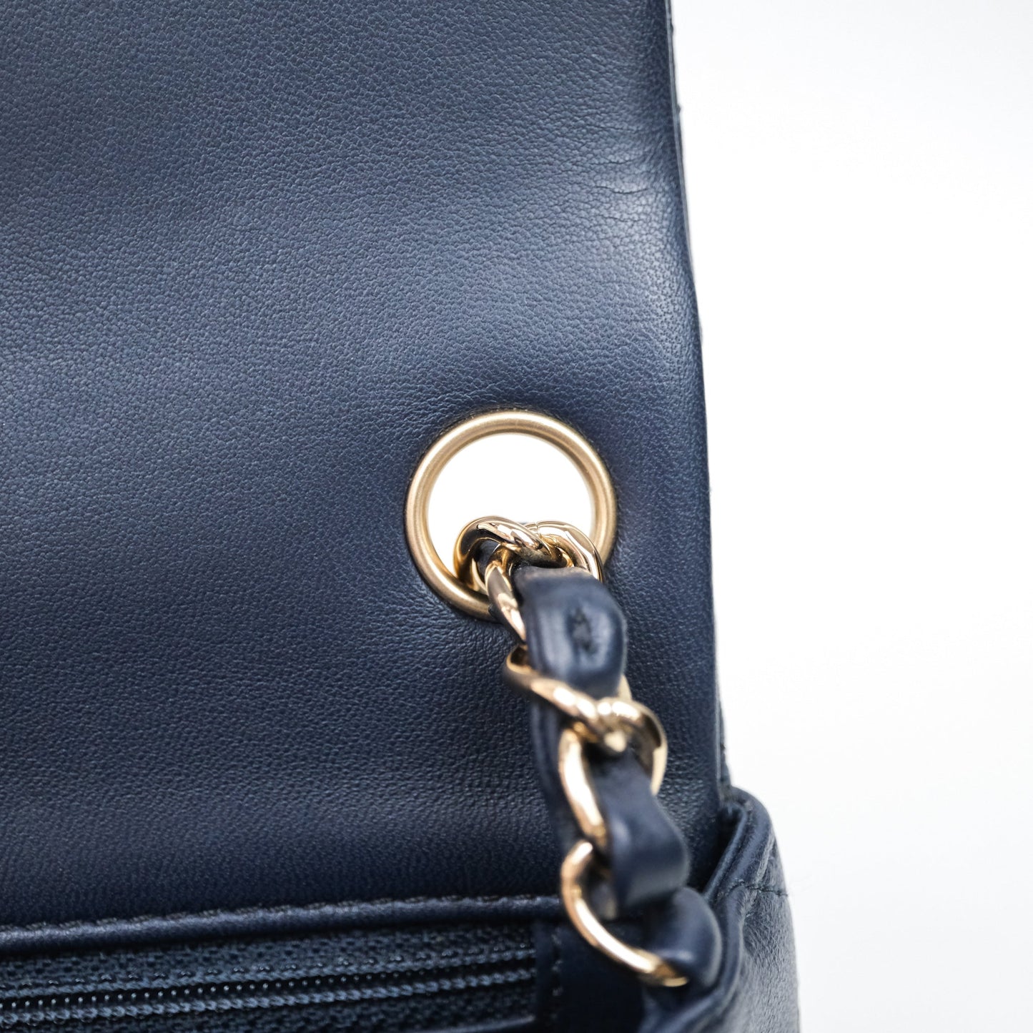 Chanel Quilted Mini Square Navy Lambskin Light Gold Hardware