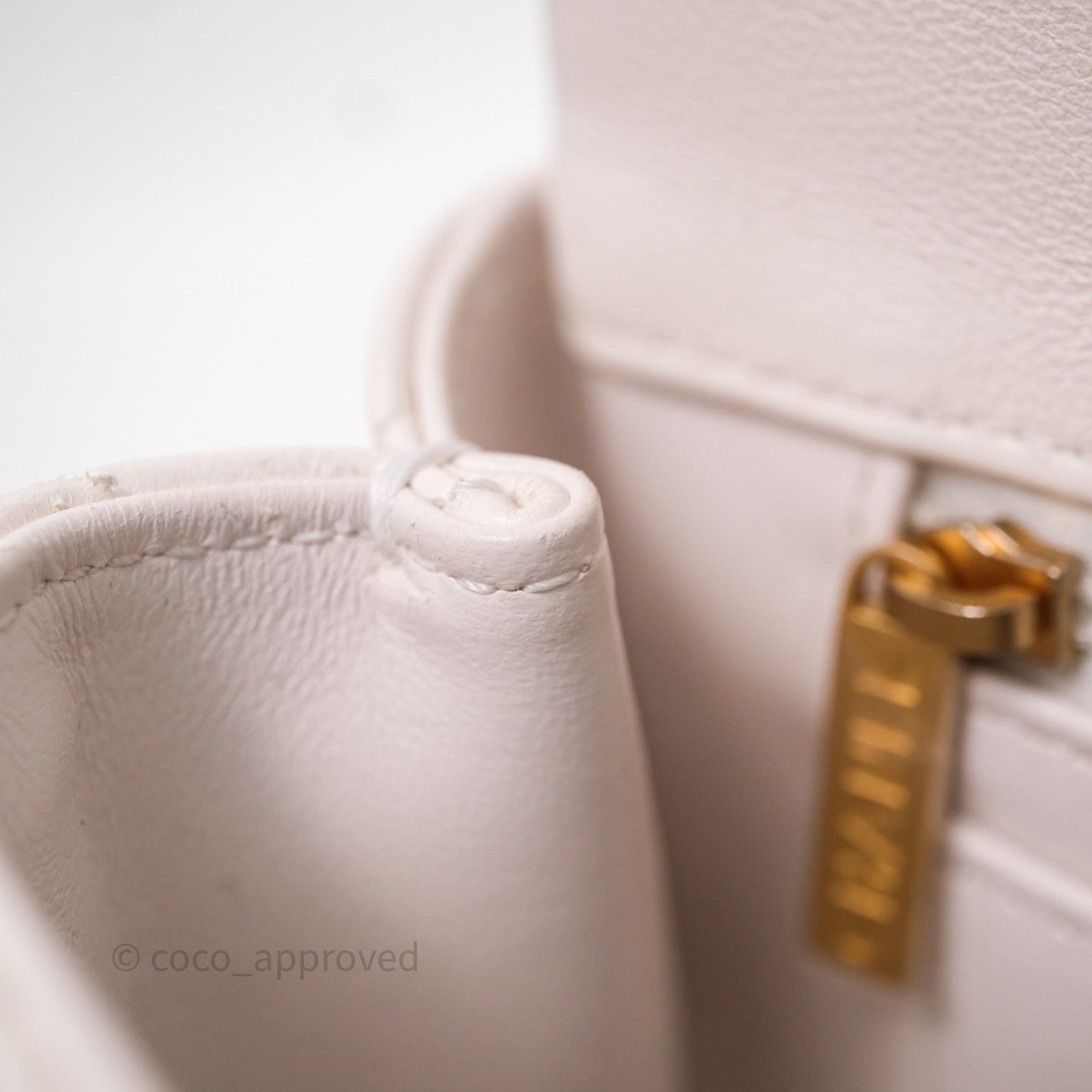 Chanel Flap Bag with Pearl Chain Ivory White Aged Gold Hardware 25P
