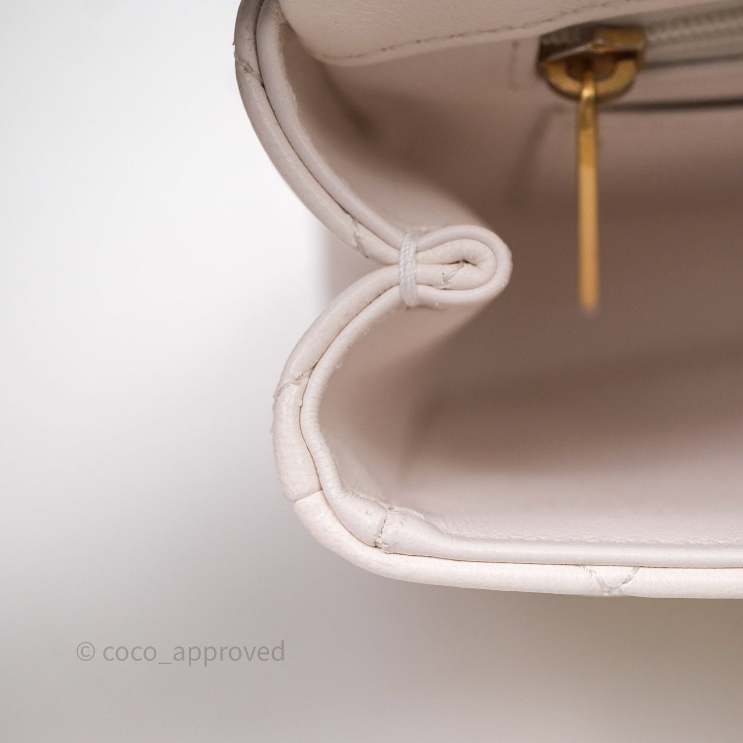 Chanel Flap Bag with Pearl Chain Ivory White Aged Gold Hardware 25P
