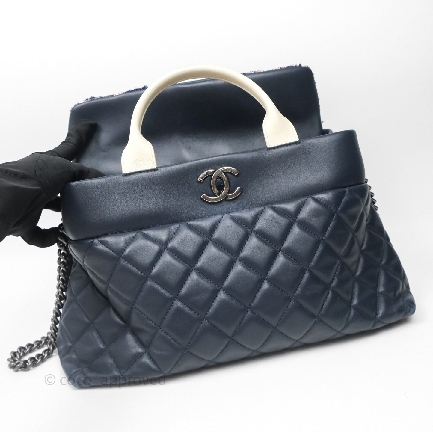 Chanel Quilted Portobello Tote Bag Tweed Lambskin Ruthenium Hardware