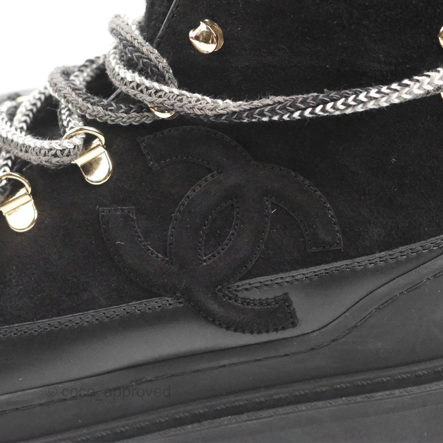 Chanel Knit Sock Lace Up Boots Black Suede/Leather Size 37.5
