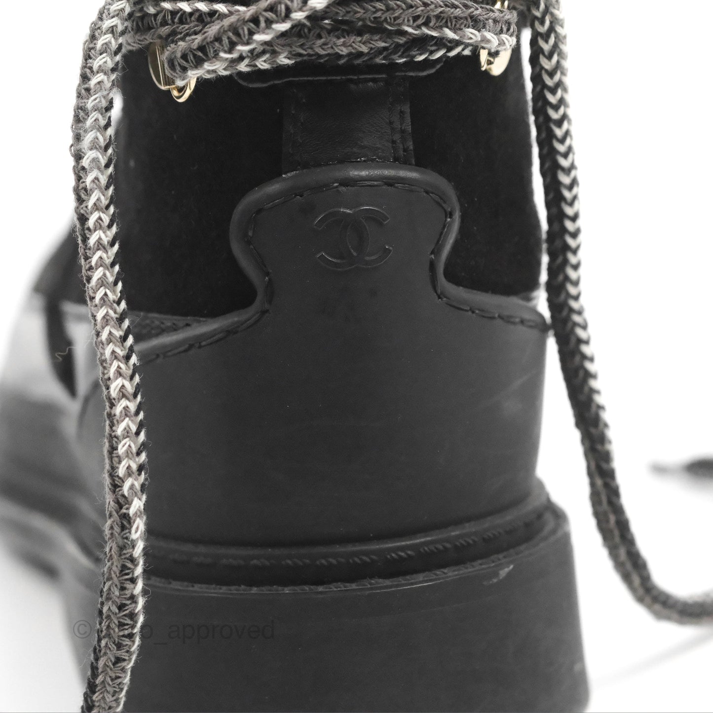Chanel Knit Sock Lace Up Boots Black Suede/Leather Size 37.5
