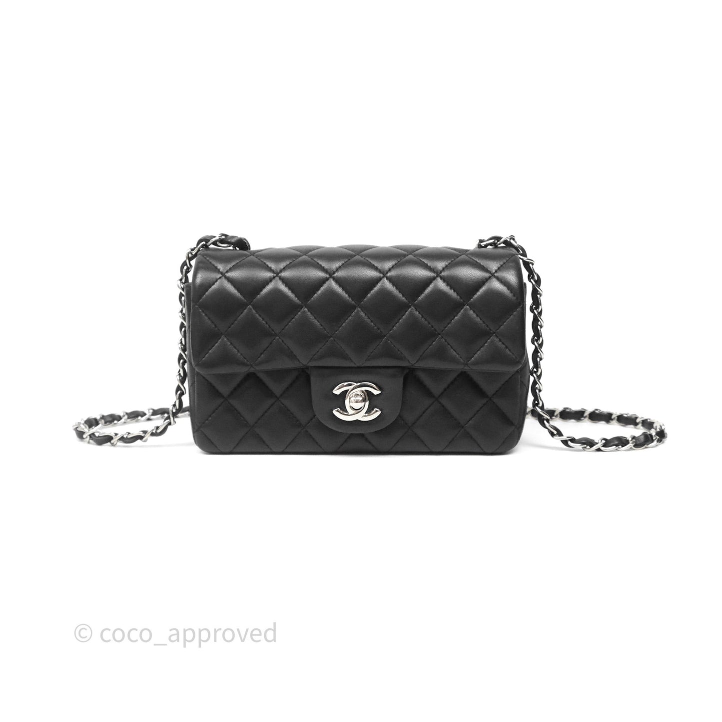 Chanel Quilted Mini Rectangular Flap Black Lambskin Silver Hardware