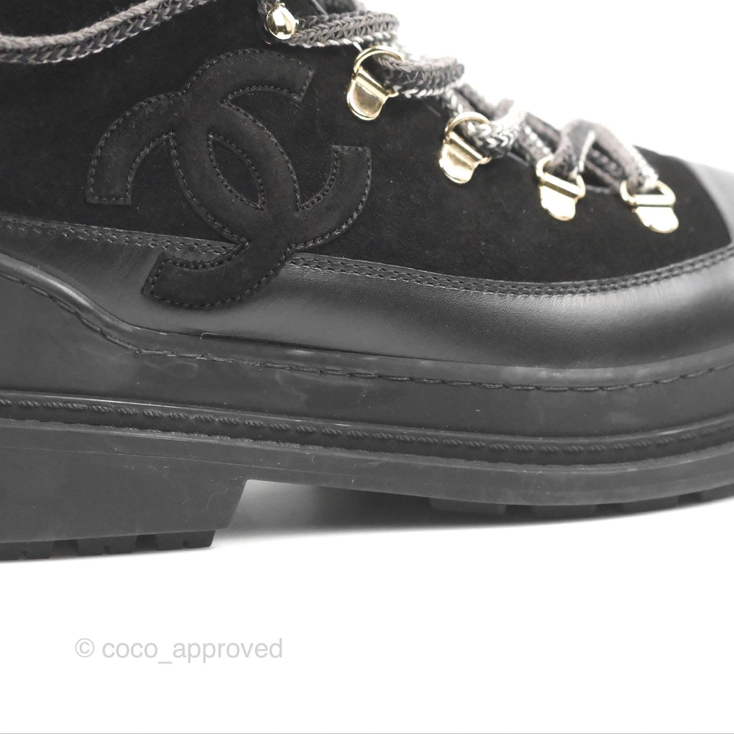 Chanel Knit Sock Lace Up Boots Black Suede/Leather Size 37.5
