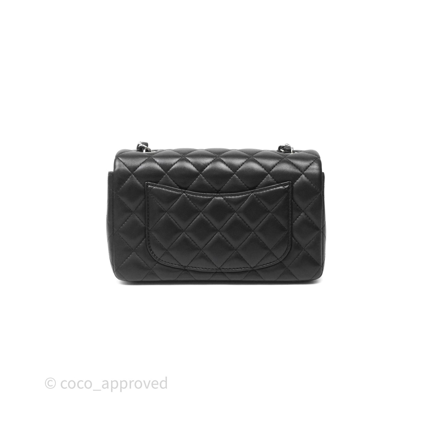 Chanel Quilted Mini Rectangular Flap Black Lambskin Silver Hardware