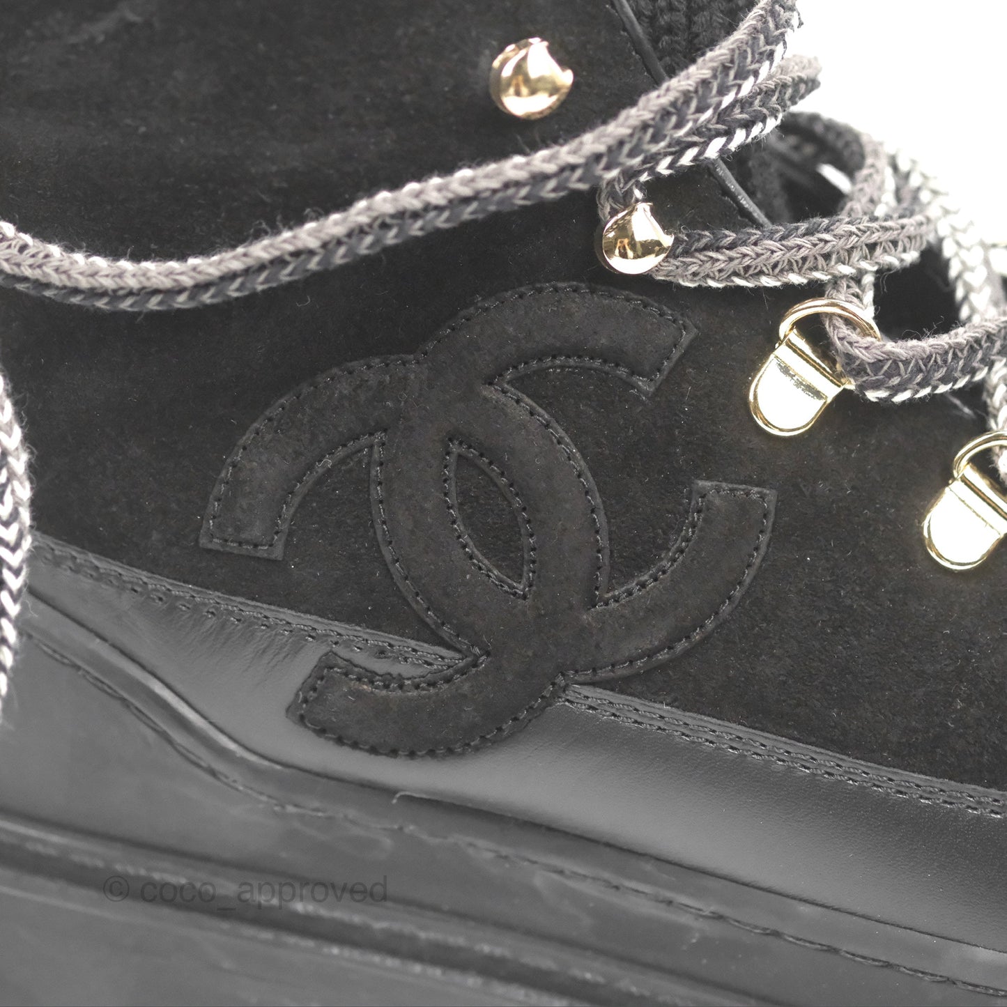 Chanel Knit Sock Lace Up Boots Black Suede/Leather Size 37.5