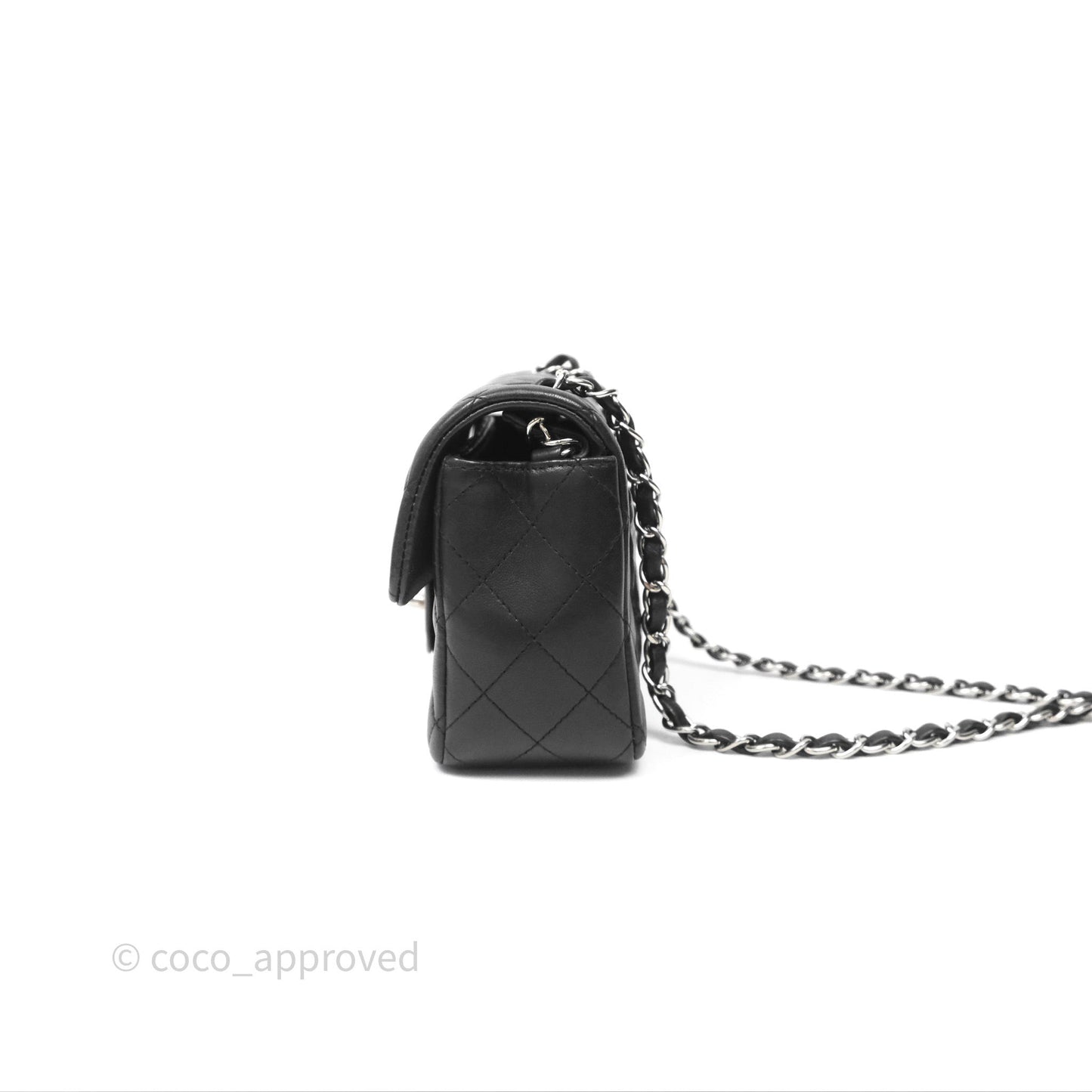 Chanel Quilted Mini Rectangular Flap Black Lambskin Silver Hardware