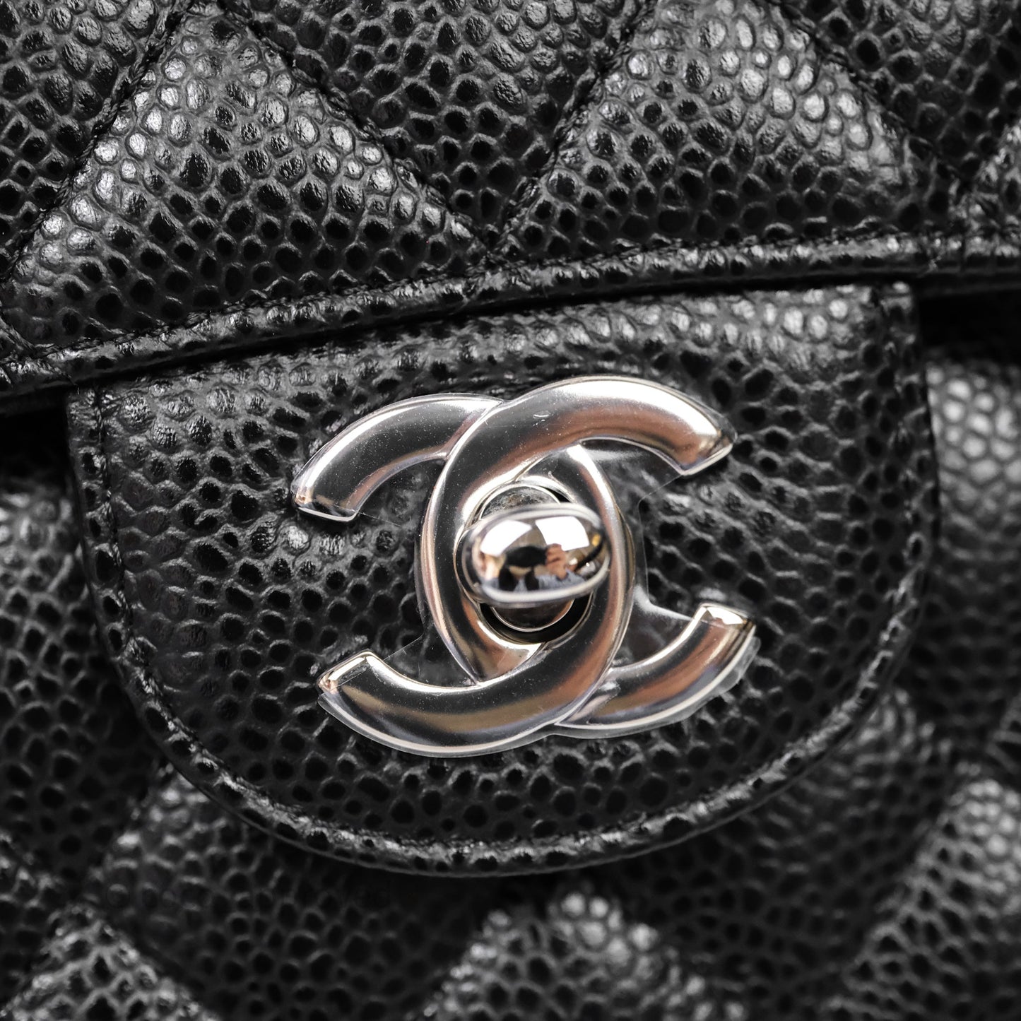 Chanel Classic M/L Medium Flap Quilted Black Caviar Silver Hardware