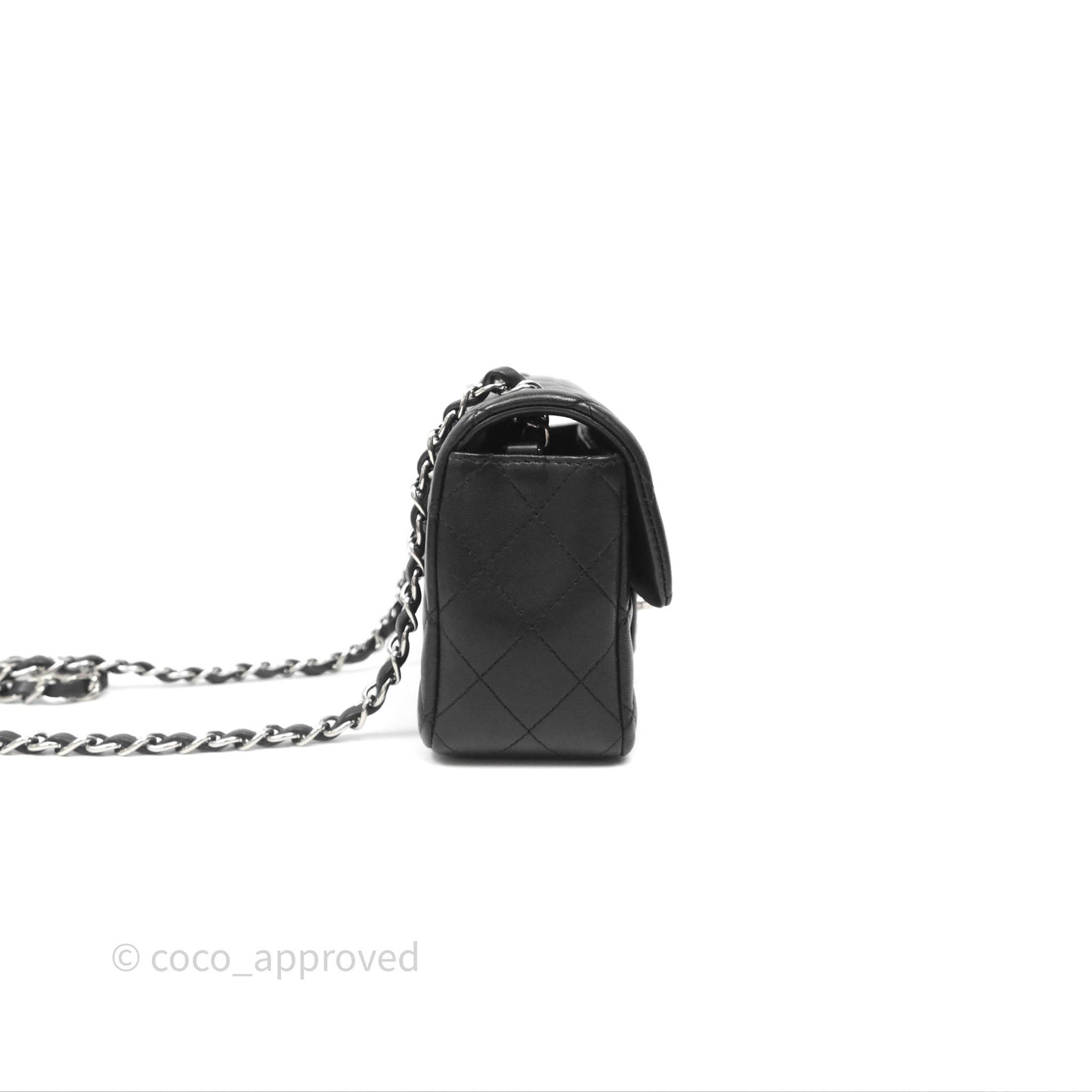 Chanel Quilted Mini Rectangular Flap Black Lambskin Silver Hardware