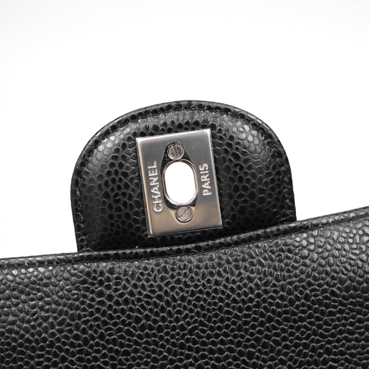 Chanel Classic M/L Medium Flap Quilted Black Caviar Silver Hardware