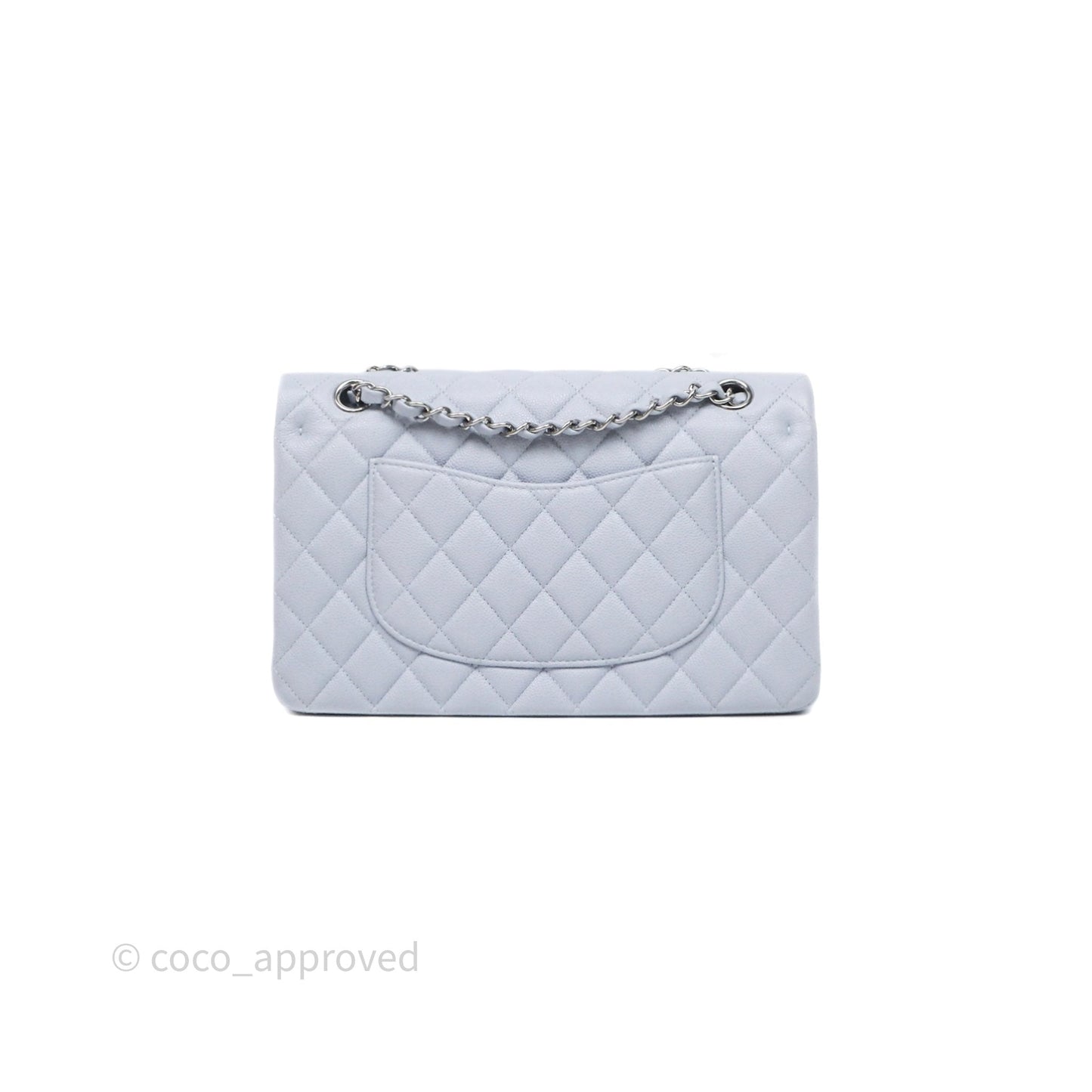 Chanel Classic M/L Medium Flap Light Blue Caviar Silver Hardware