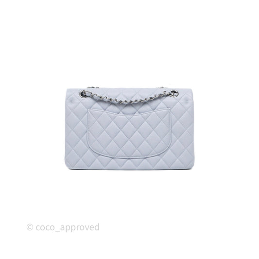 Chanel Classic M/L Medium Flap Light Blue Caviar Silver Hardware