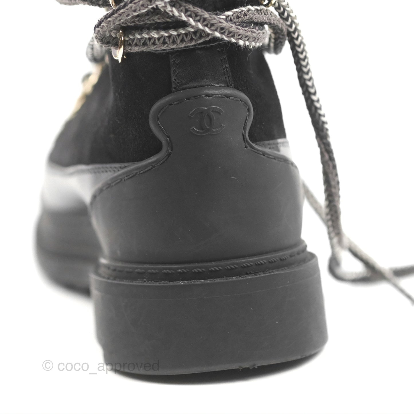 Chanel Knit Sock Lace Up Boots Black Suede/Leather Size 37.5