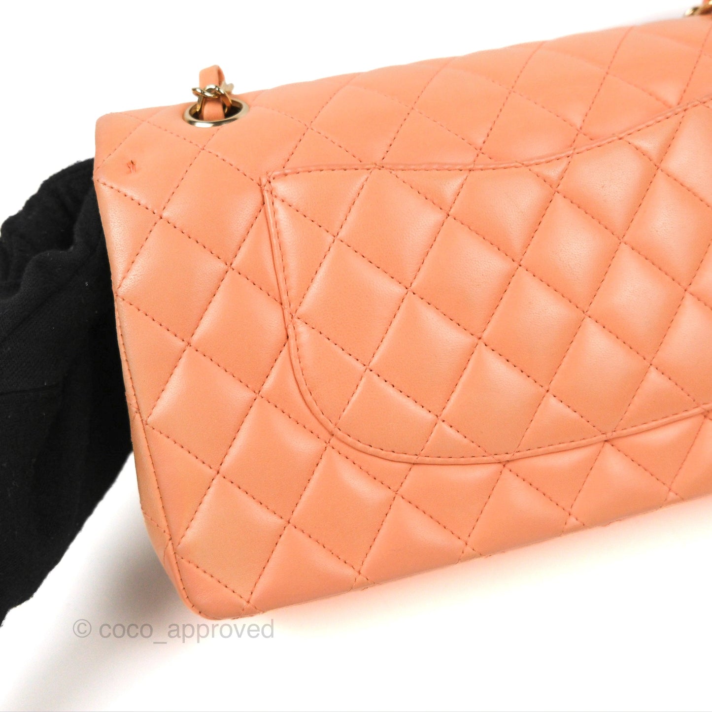 Chanel Classic M/L Medium Flap Quilted Orange Claire Lambskin Gold Hardware