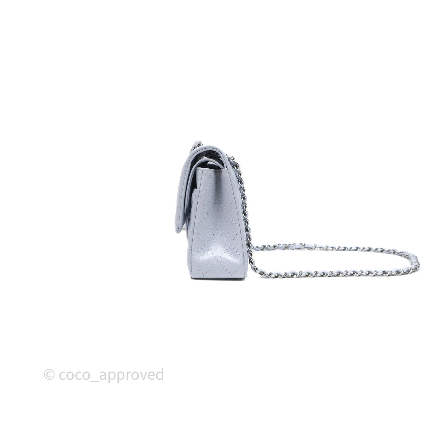 Chanel Classic M/L Medium Flap Light Blue Caviar Silver Hardware