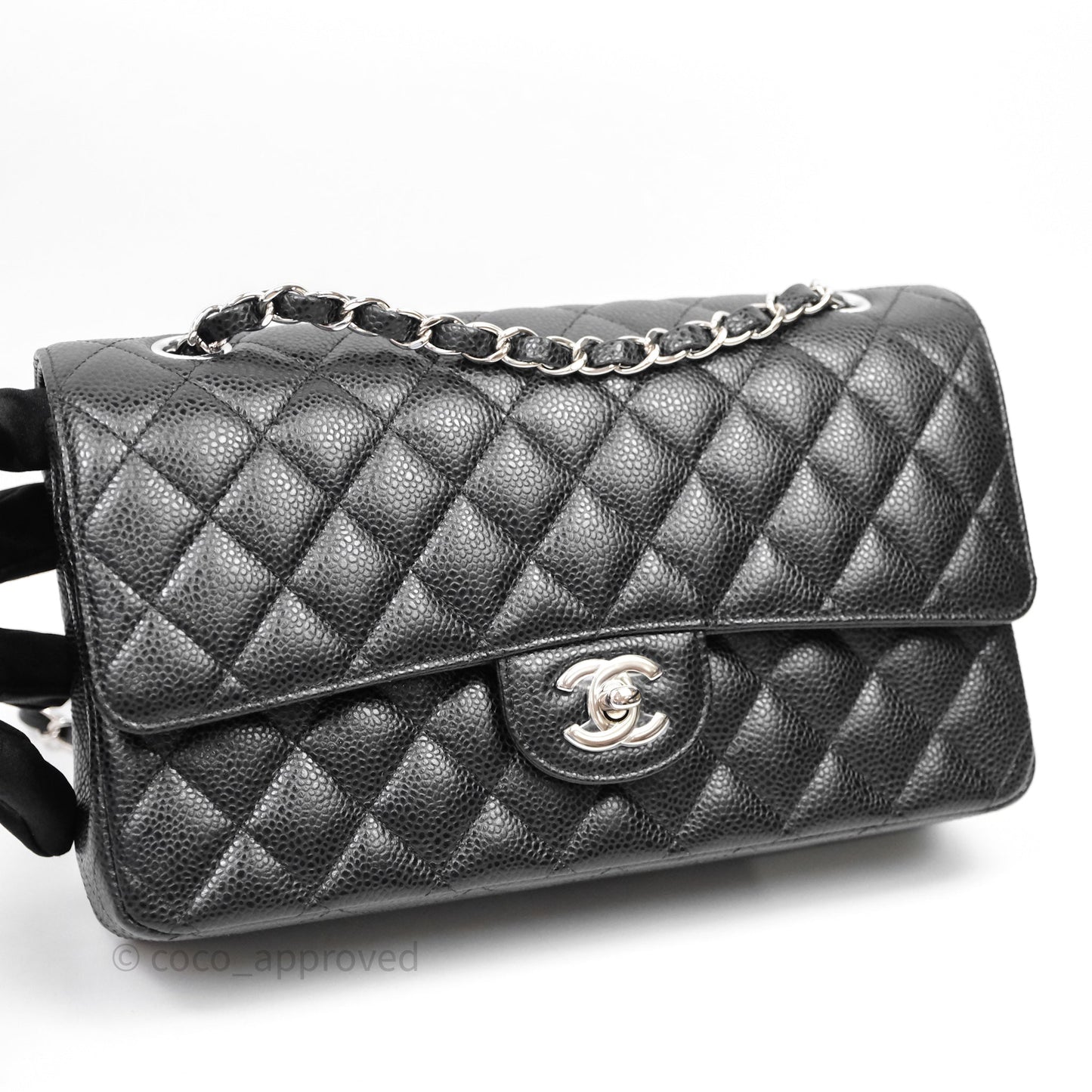 Chanel Classic M/L Medium Flap Quilted Black Caviar Silver Hardware