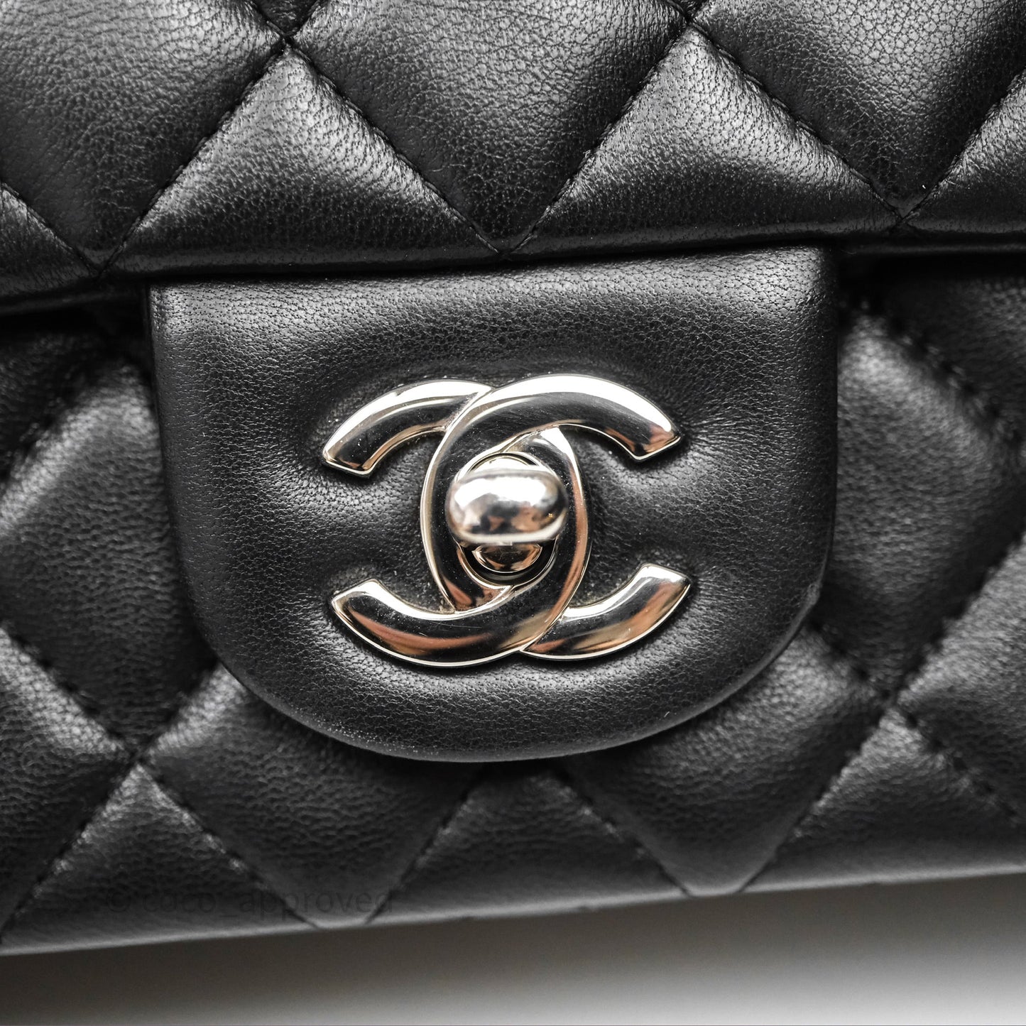 Chanel Quilted Mini Rectangular Flap Black Lambskin Silver Hardware