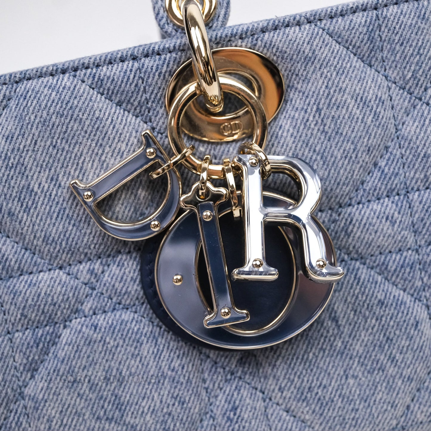 Christian Dior Medium Lady D-Joy Bag Denim Cannage Gold Hardware