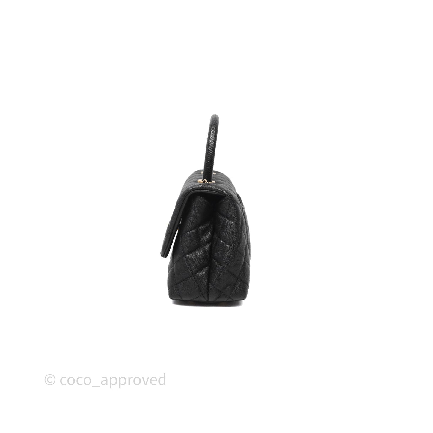 Chanel Small Coco Handle Quilted Black Caviar Aged Gold Hardware Lizard Handle