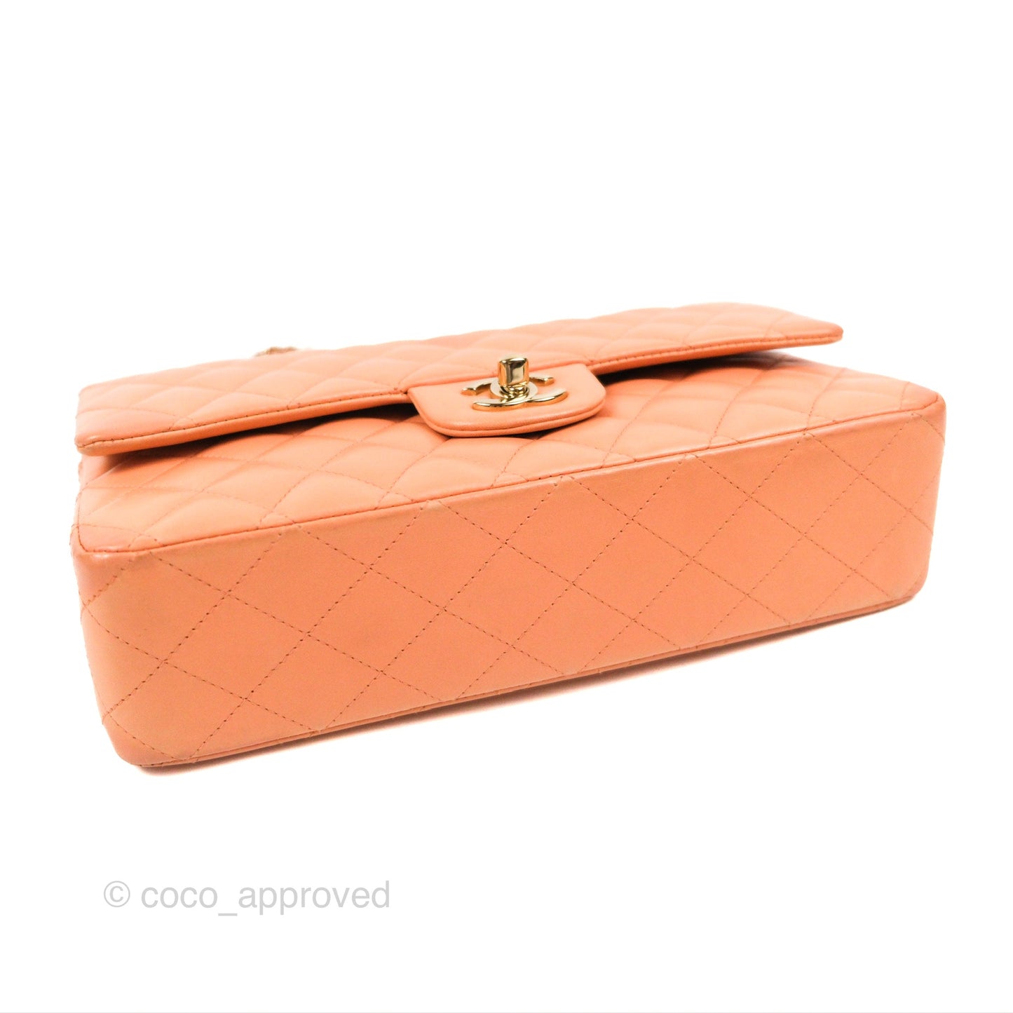 Chanel Classic M/L Medium Flap Quilted Orange Claire Lambskin Gold Hardware