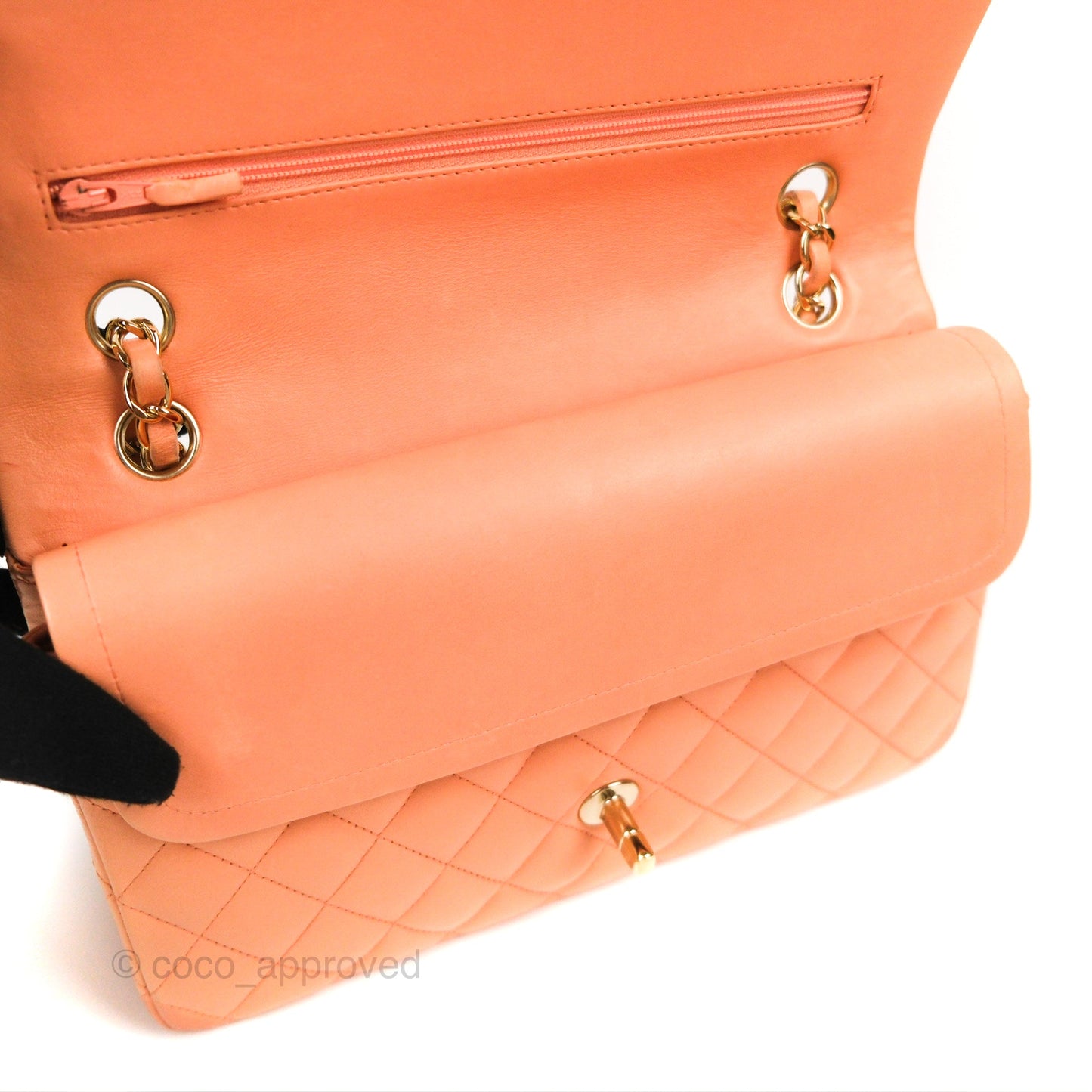Chanel Classic M/L Medium Flap Quilted Orange Claire Lambskin Gold Hardware