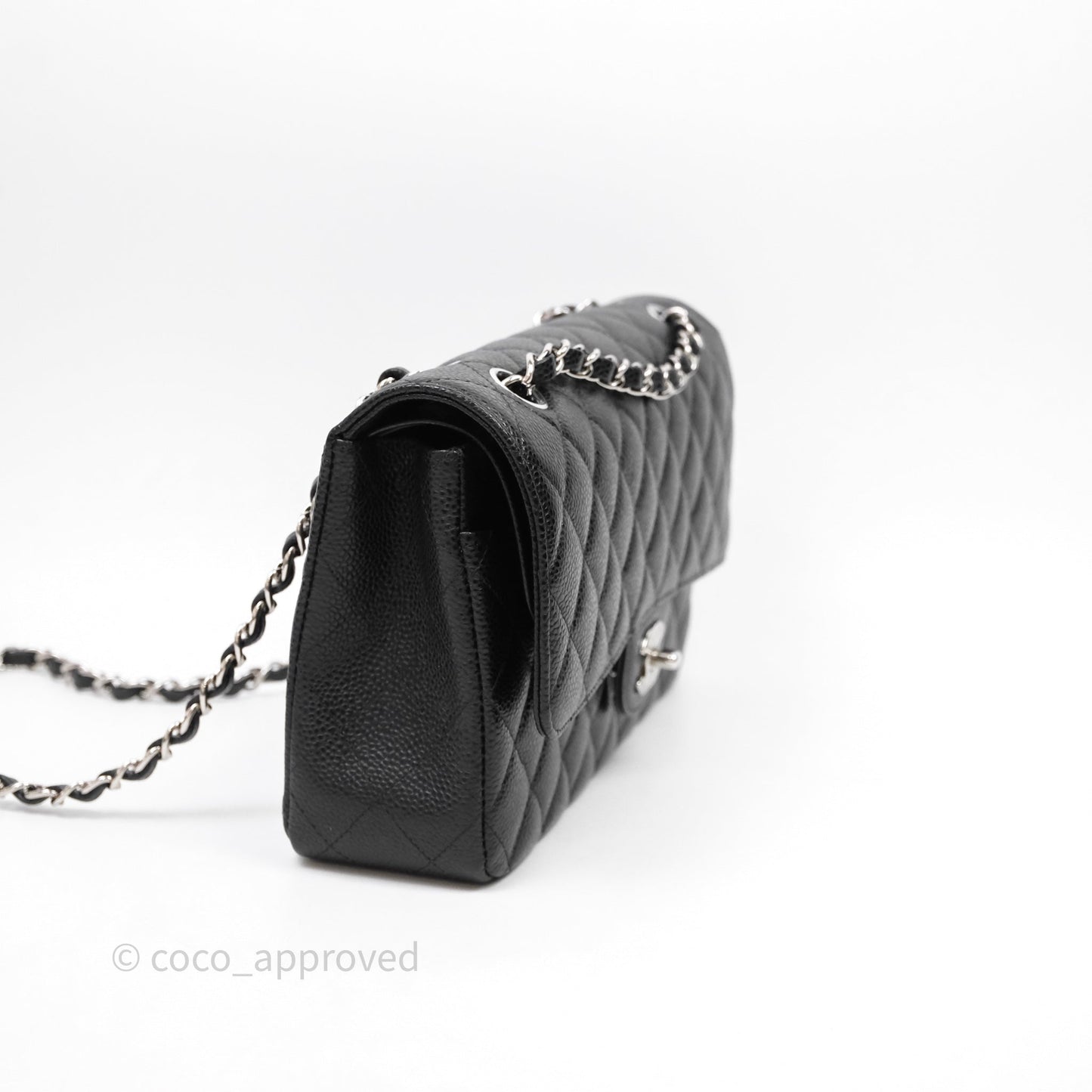Chanel Classic M/L Medium Flap Quilted Black Caviar Silver Hardware
