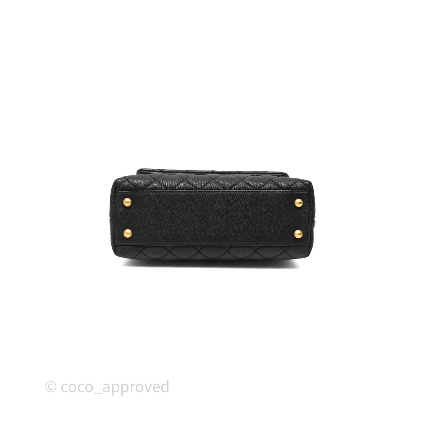 Chanel Small Coco Handle Quilted Black Caviar Aged Gold Hardware Lizard Handle