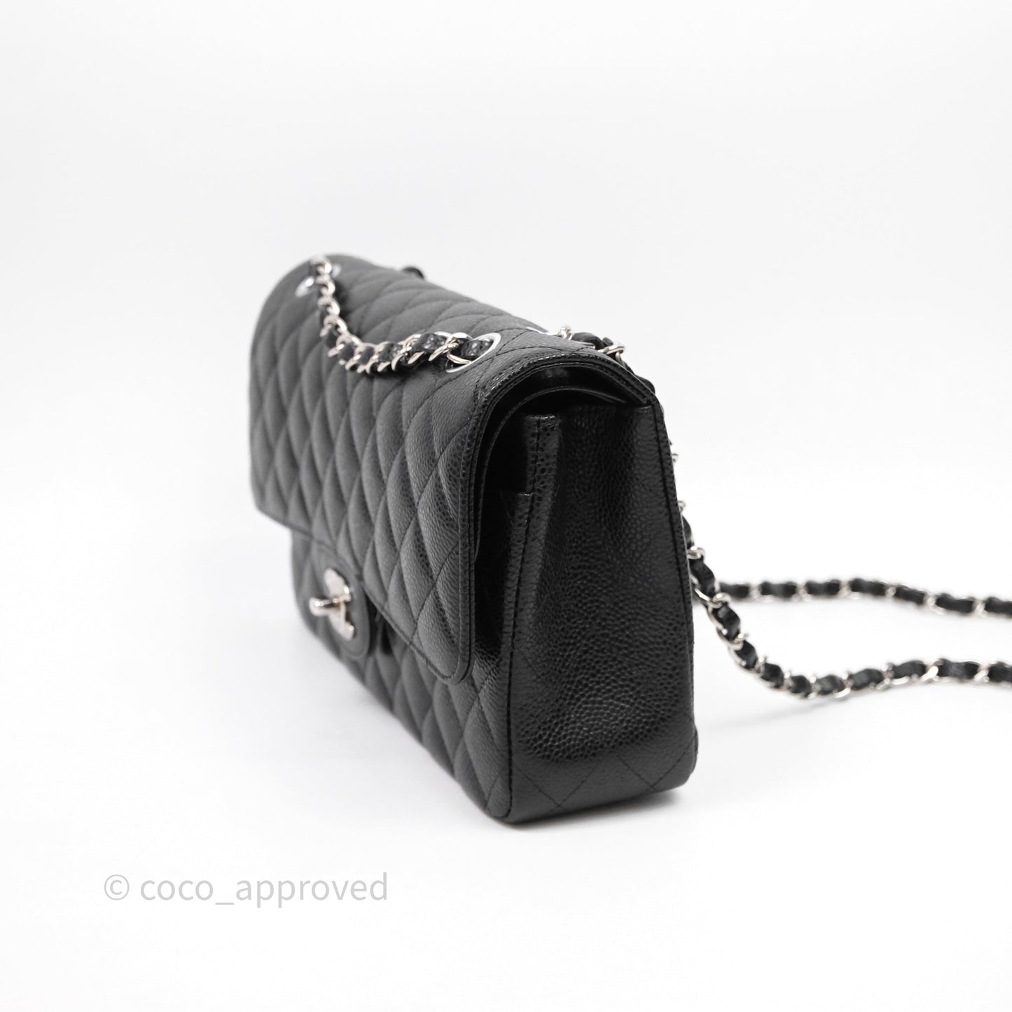 Chanel Classic M/L Medium Flap Quilted Black Caviar Silver Hardware