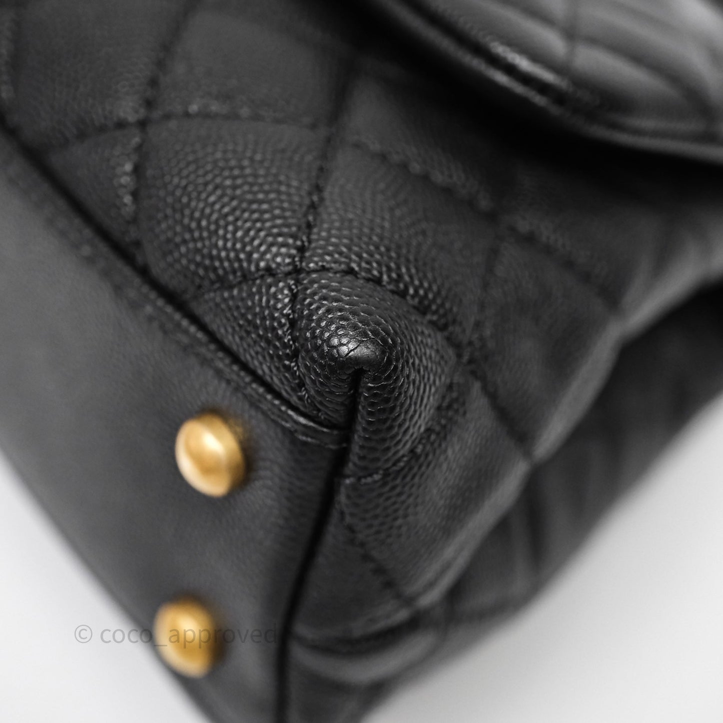 Chanel Small Coco Handle Quilted Black Caviar Aged Gold Hardware Lizard Handle