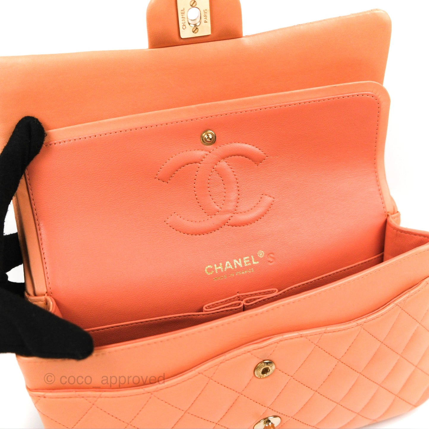 Chanel Classic M/L Medium Flap Quilted Orange Claire Lambskin Gold Hardware