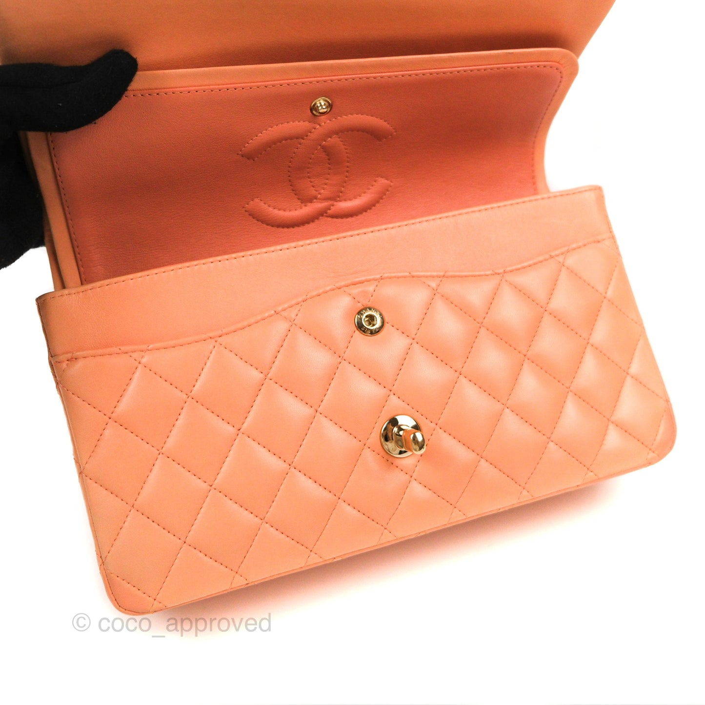 Chanel Classic M/L Medium Flap Quilted Orange Claire Lambskin Gold Hardware