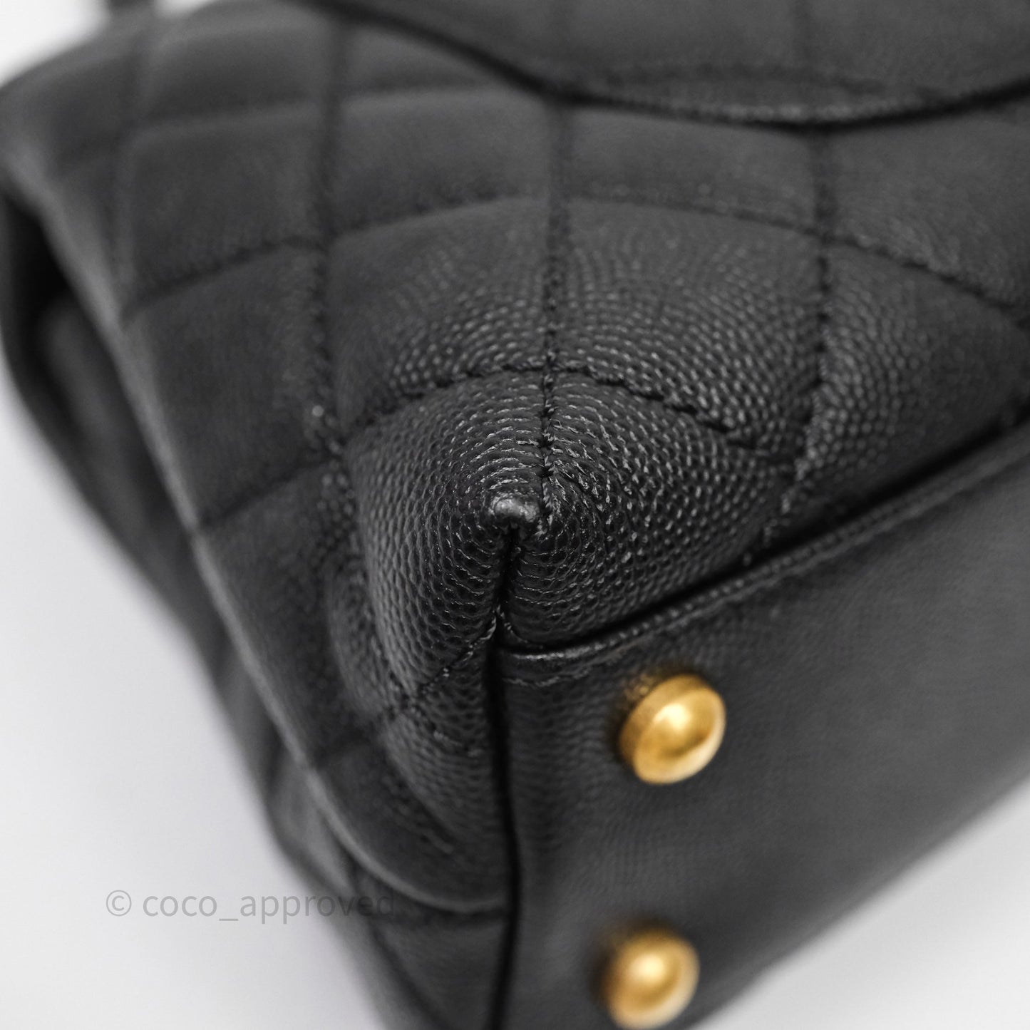 Chanel Small Coco Handle Quilted Black Caviar Aged Gold Hardware Lizard Handle