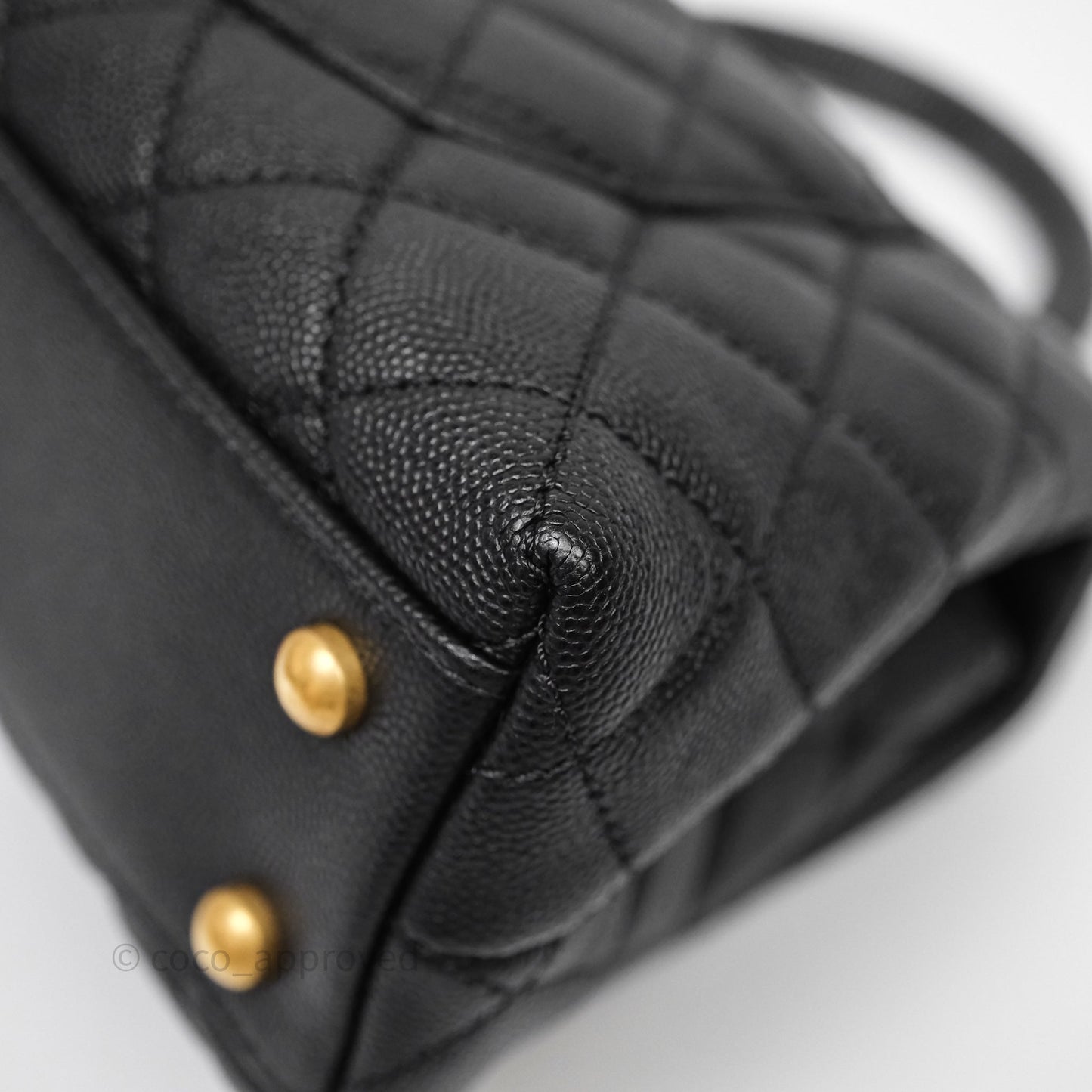 Chanel Small Coco Handle Quilted Black Caviar Aged Gold Hardware Lizard Handle