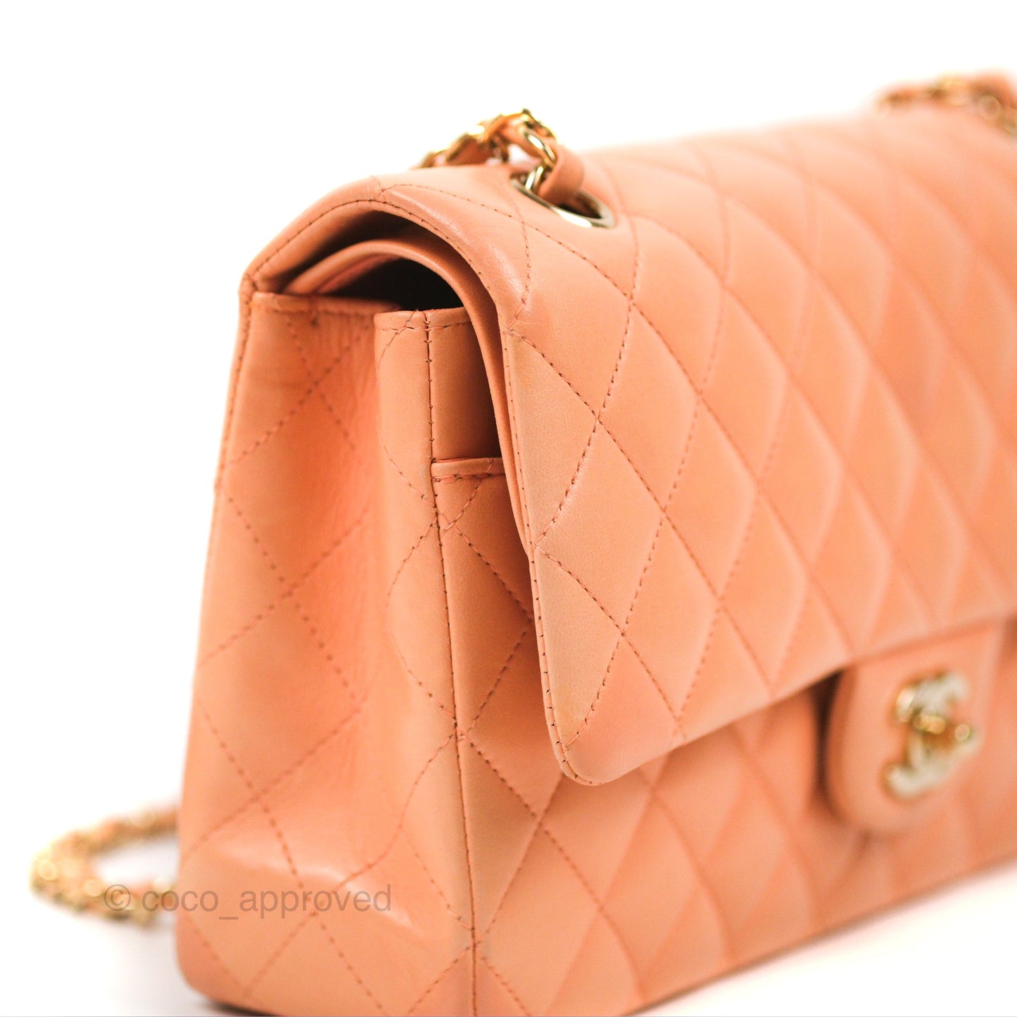 Chanel Classic M/L Medium Flap Quilted Orange Claire Lambskin Gold Hardware